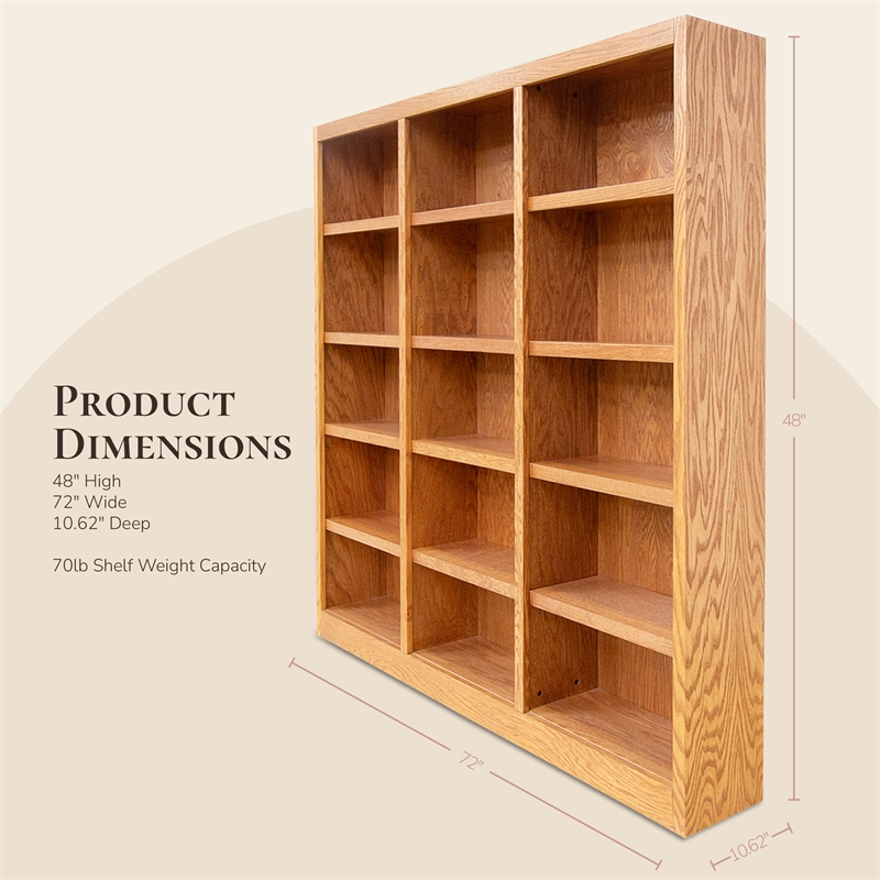 Scranton & Co 15-Shelf Triple Wide Bookcase Wood Veneer Oak 72