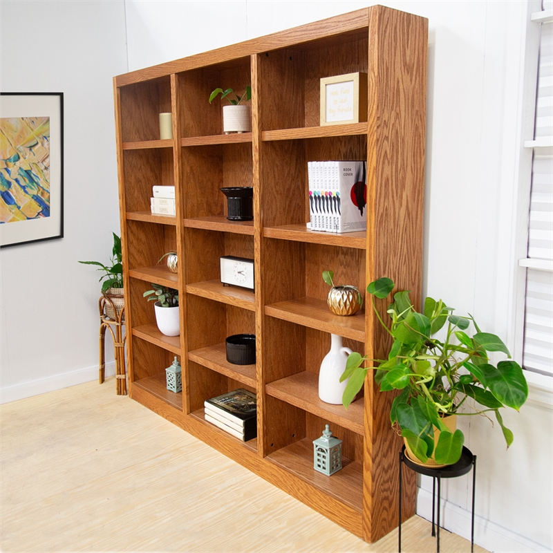 Scranton & Co 15-Shelf Triple Wide Bookcase Wood Veneer Oak 72