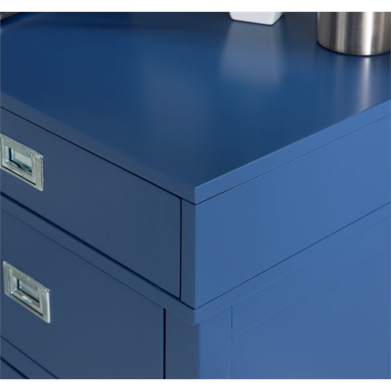 Scranton & Co Navy Blue Wood Desk with 4 Drawers and Silver Hardware