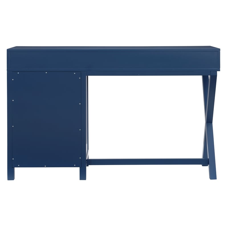 Scranton & Co Navy Blue Wood Desk with 4 Drawers and Silver Hardware
