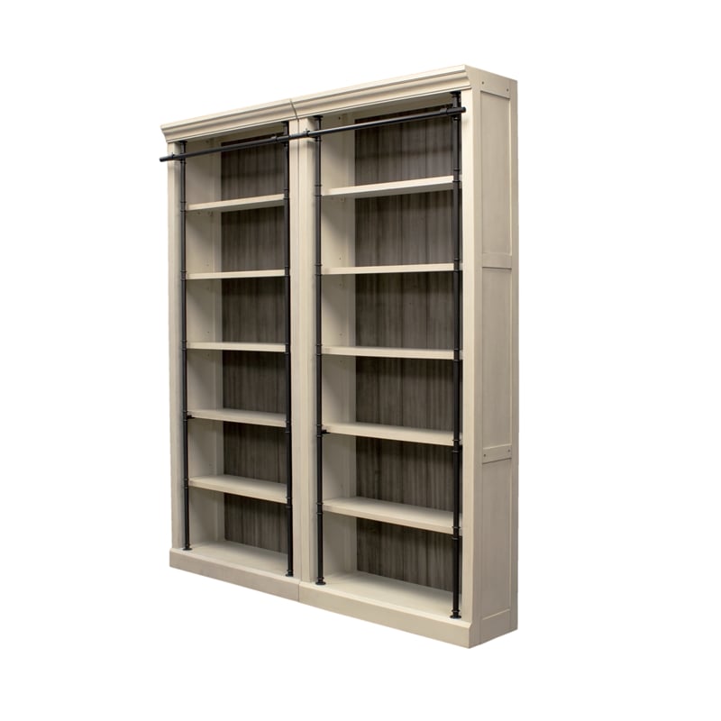 Scranton & Co 8' Tall Wooden Bookcase Wall with Ladder in White Finish
