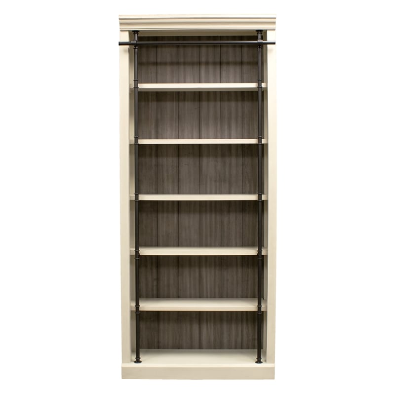 Scranton & Co 8' Tall Wooden Bookcase Wall with Ladder in White Finish