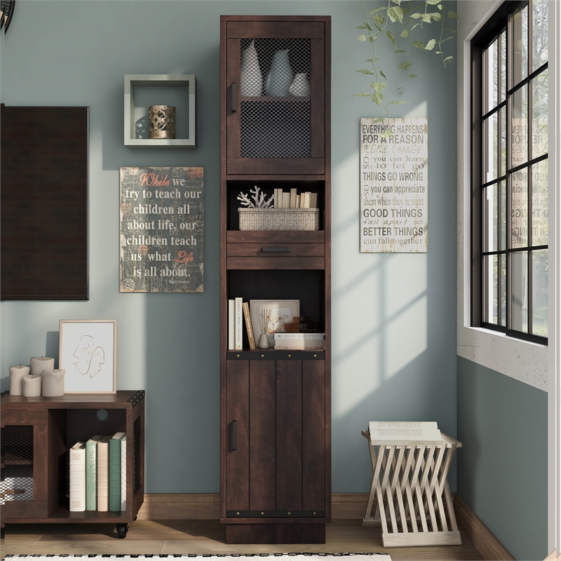 Scranton & Co Multimedia Storage Tower Cabinet in Vintage Walnut Finish