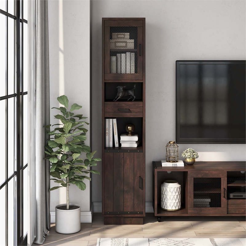 Scranton & Co Multimedia Storage Tower Cabinet in Vintage Walnut Finish