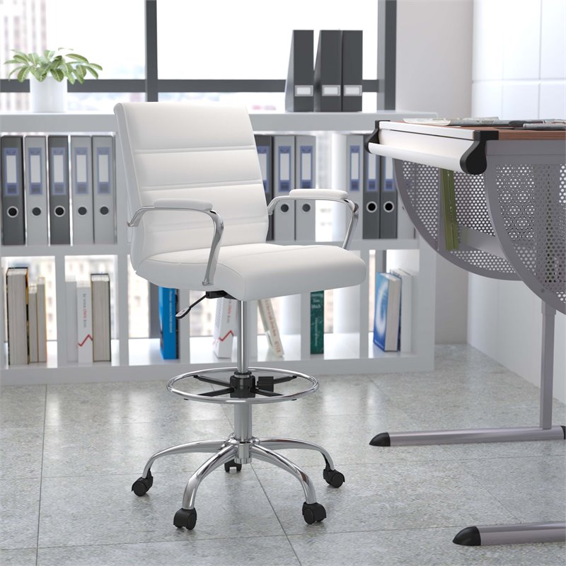Scranton & Co Mid-Back Adjustable Metal Drafting Chair in White