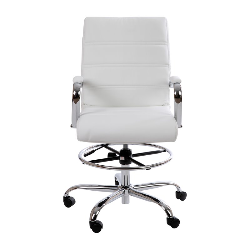 Scranton & Co Mid-Back Adjustable Metal Drafting Chair in White