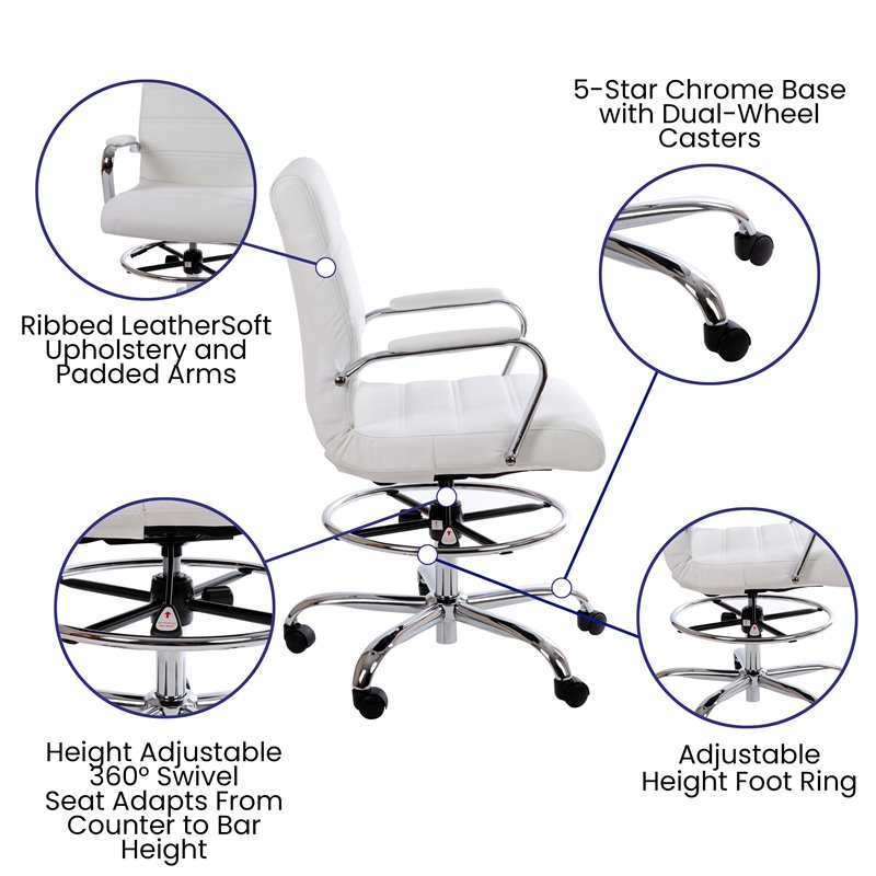 Scranton & Co Mid-Back Adjustable Metal Drafting Chair in White