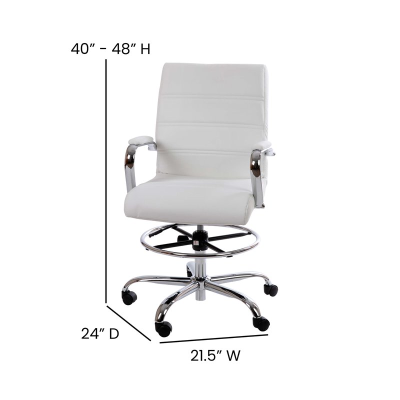 Scranton & Co Mid-Back Adjustable Metal Drafting Chair in White