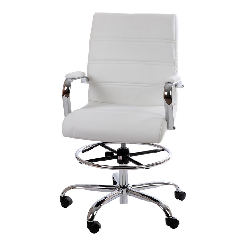 Scranton & Co Mid-Back Adjustable Metal Drafting Chair in White