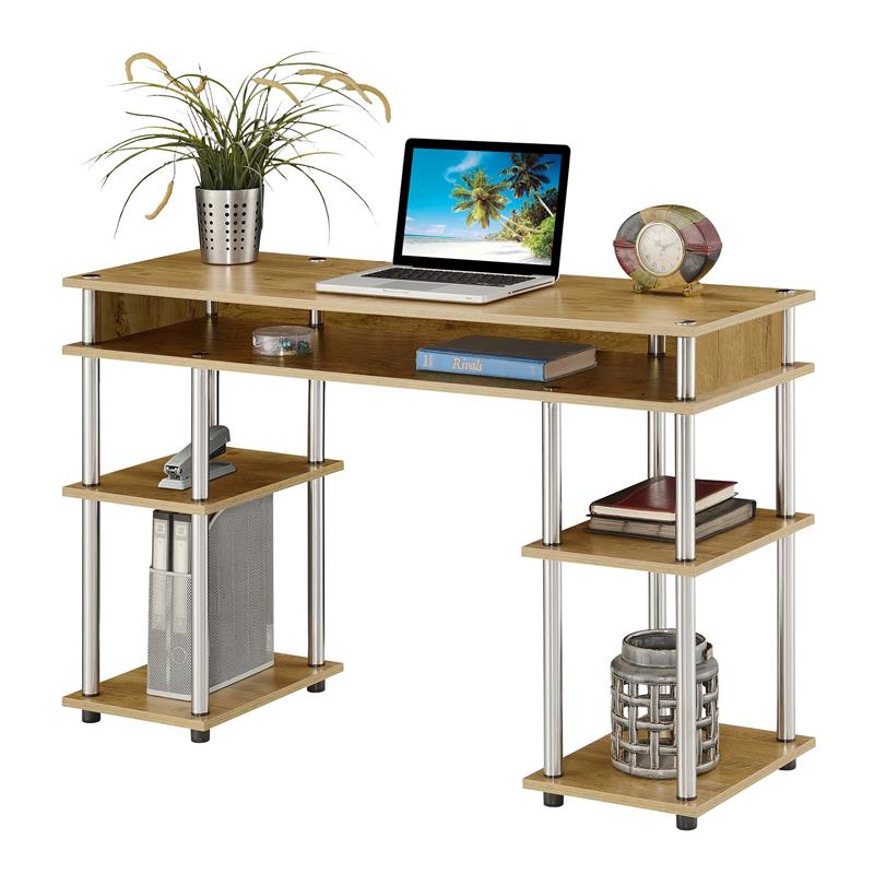 Scranton & Co No-Tools Student Desk with Shelves in Light Oak