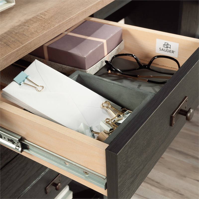 Scranton & Co L-Shaped Desk with Storage in Raven Oak Finish