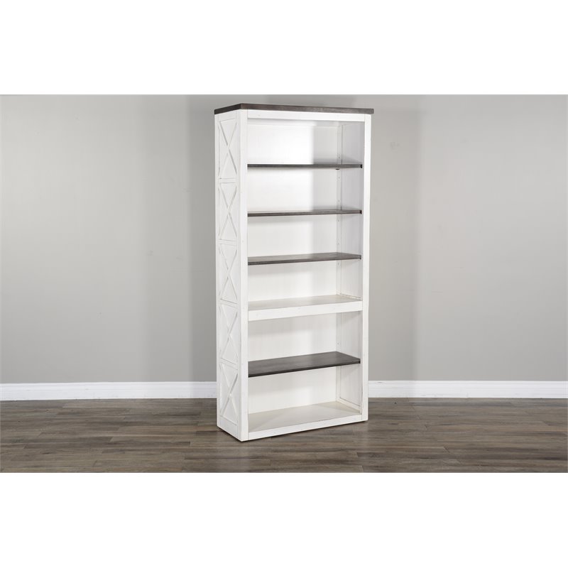 Scranton & Co 75.5 Inch Farmhouse Bookcase in Dark Brown and White
