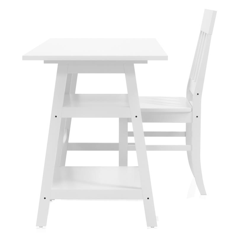 Scranton & Co Wood 2-Piece Writing Desk and Ladder Back Chair Set in White