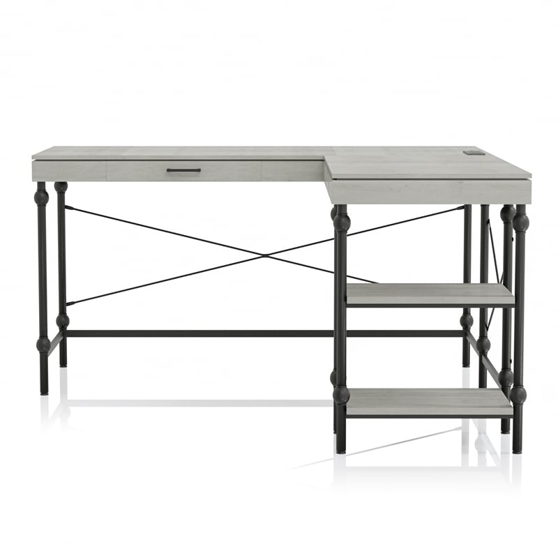 Scranton & Co L-Shaped Wooden Desk with Drawer in Antique White