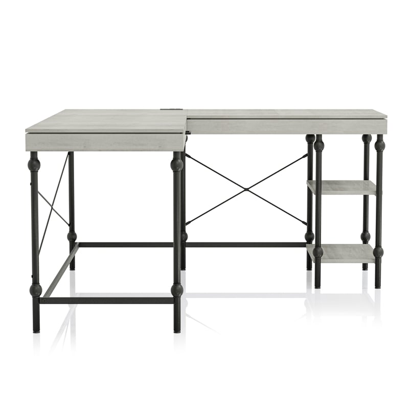 Scranton & Co L-Shaped Wooden Desk with Drawer in Antique White