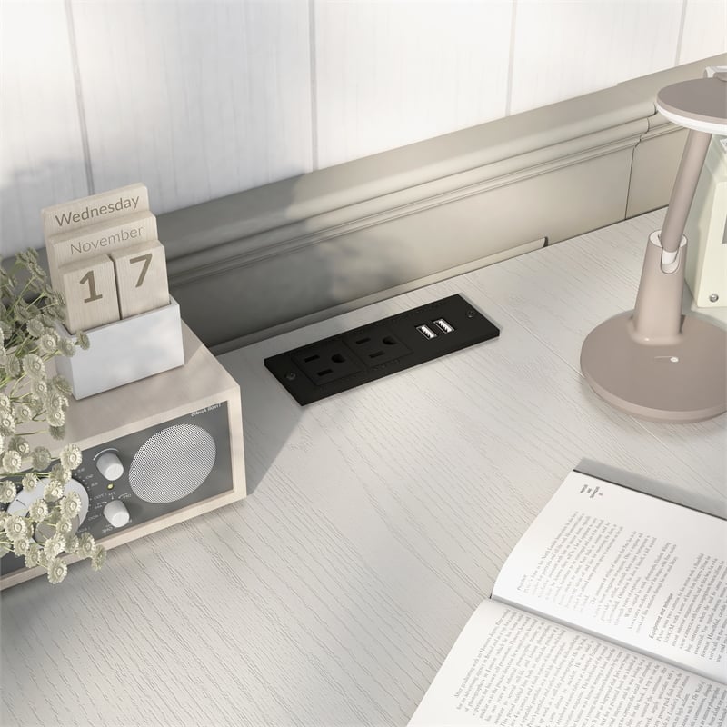 Scranton & Co L-Shaped Wooden Desk with Drawer in Antique White