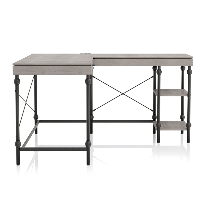Scranton & Co L-Shaped Wooden Desk in Antique Gray with Drawer