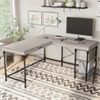Scranton & Co L-Shaped Wooden Desk in Antique Gray with Drawer