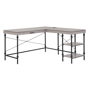 Scranton & Co L-Shaped Wooden Desk in Antique Gray with Drawer