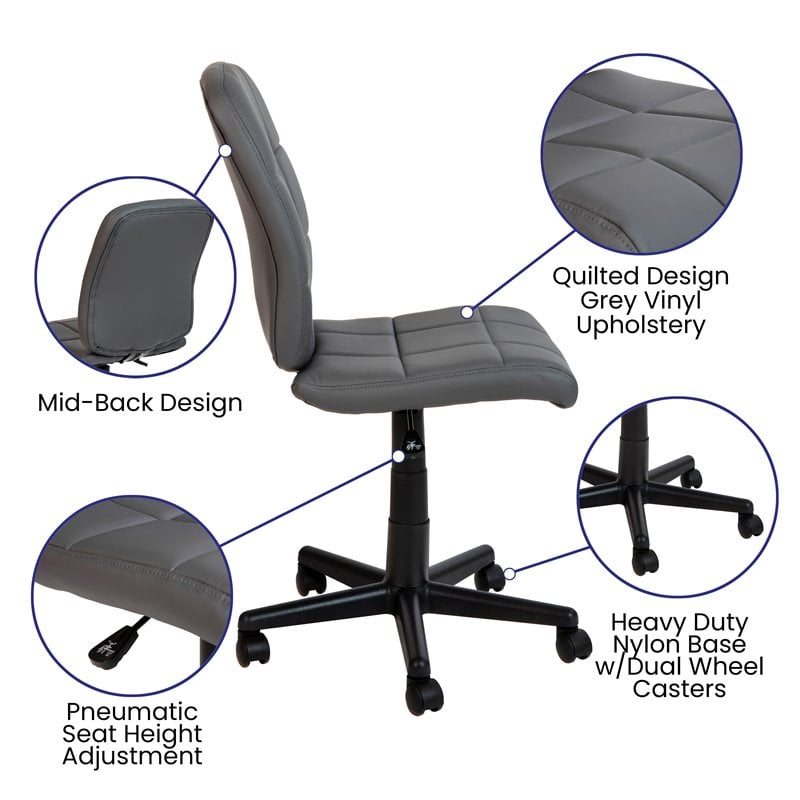 Scranton & Co Mid-Back Gray Quilted Vinyl Home Office Chair