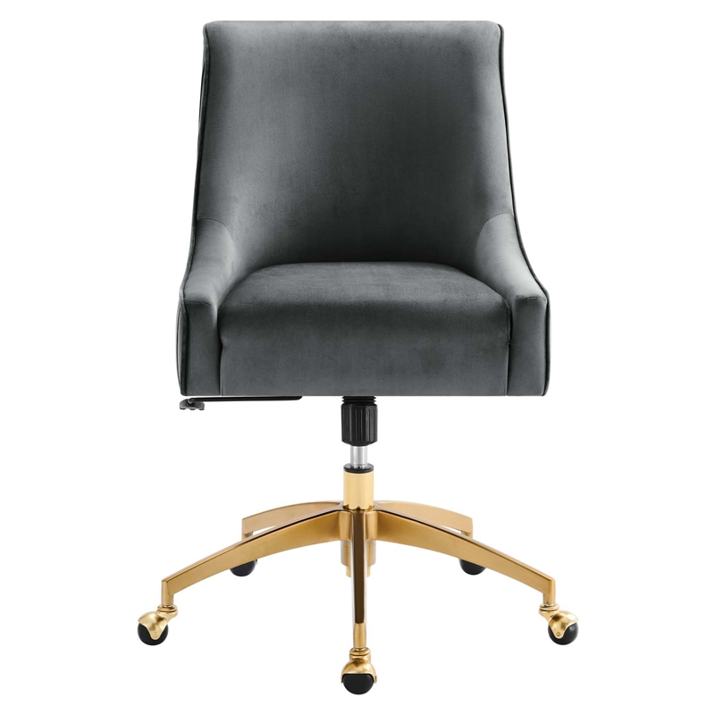 Scranton & Co Modern Velvet Swivel Office Chair in Gray with Gold Base