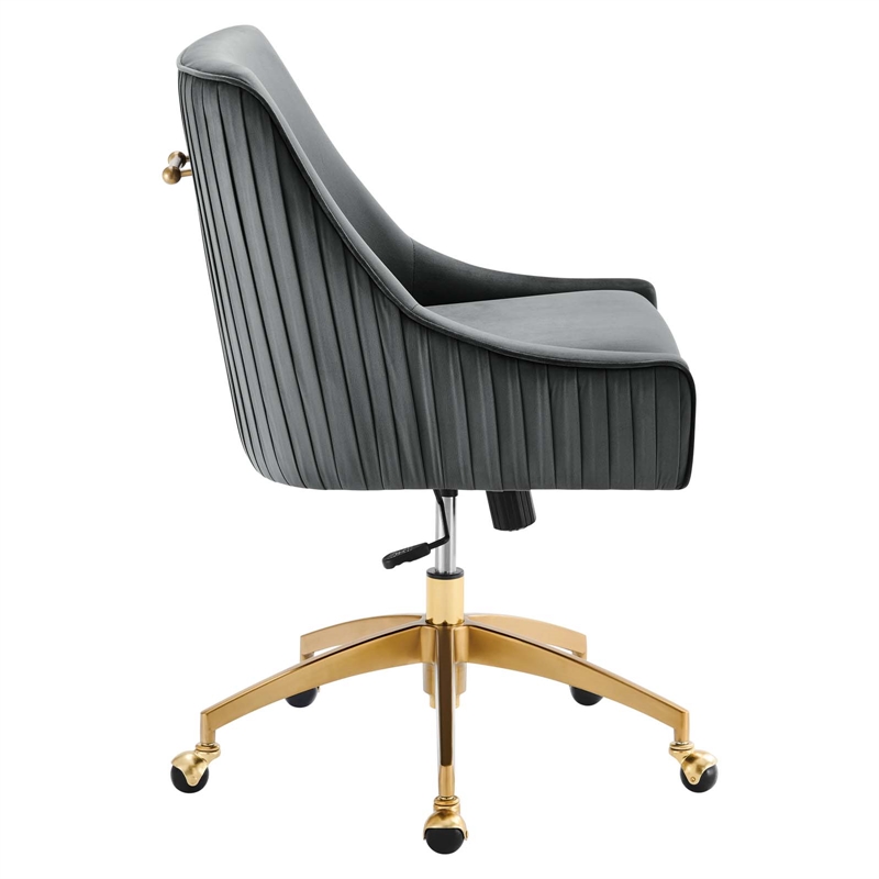 Scranton & Co Modern Velvet Swivel Office Chair in Gray with Gold Base