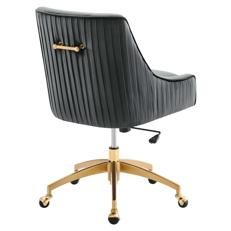 Scranton & Co Modern Velvet Swivel Office Chair in Gray with Gold Base