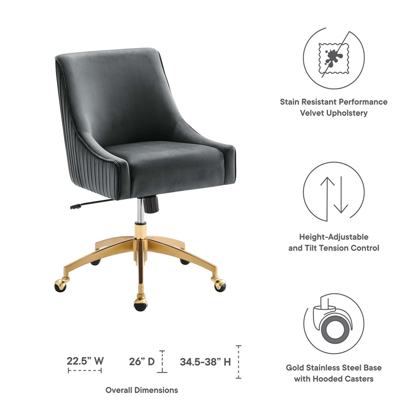 Scranton & Co Modern Velvet Swivel Office Chair in Gray with Gold Base