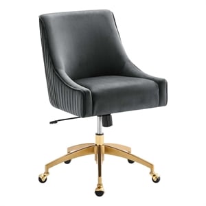 Scranton & Co Modern Velvet Swivel Office Chair in Gray with Gold Base