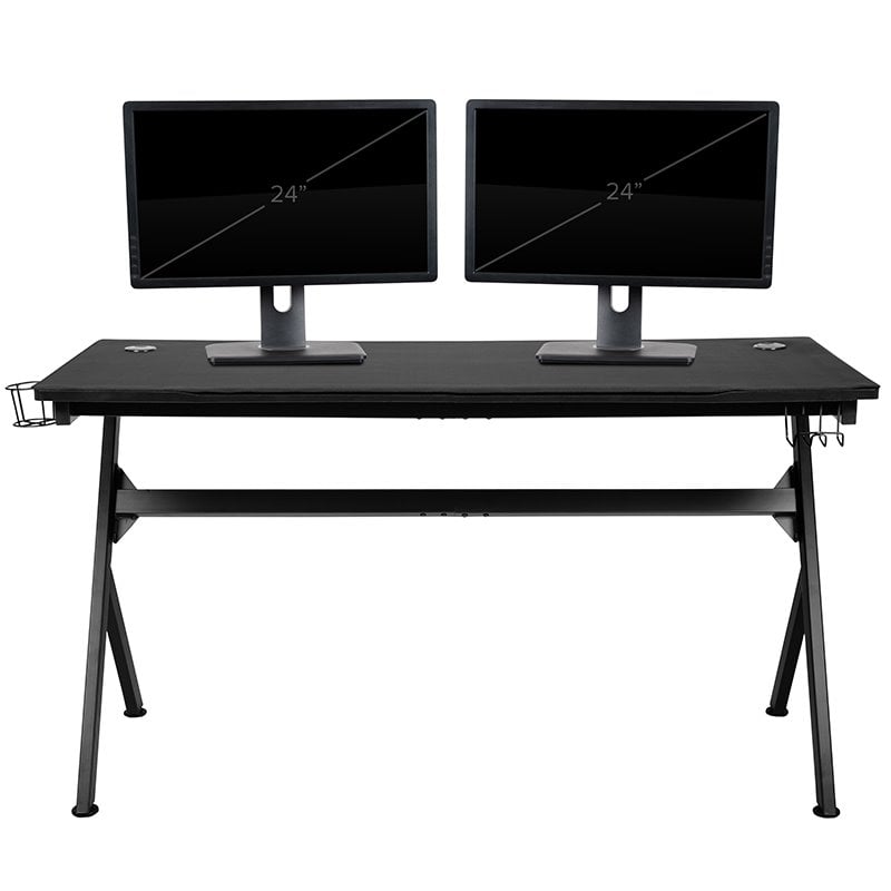 Scranton & Co Black Gaming Desk Bundle with Faux Leather Chair in Red