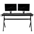 Scranton & Co Black Gaming Desk Bundle with Faux Leather Chair in Red