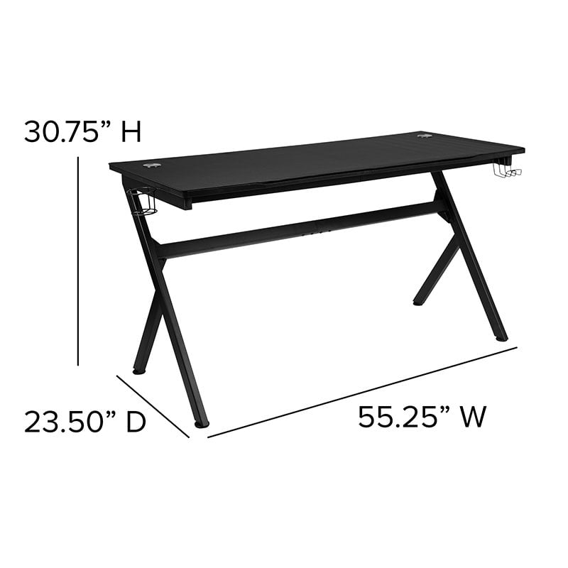 Scranton & Co Black Gaming Desk Bundle with Faux Leather Chair in Red