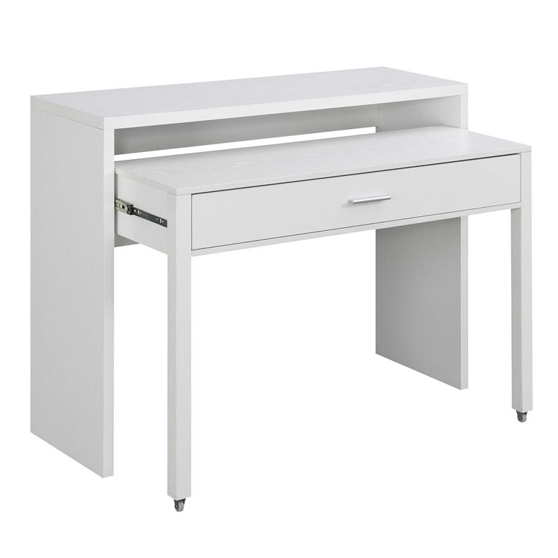 Scranton & Co Sliding Desk with Drawer and Riser in White Wood Finish