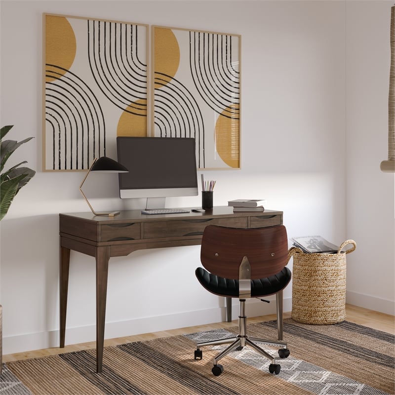 Scranton & Co 48 Inch Mid-Century Solid Rubberwood Desk in Walnut Brown