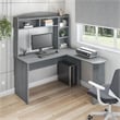 Scranton & Co L-Shaped Computer Desk with Hutch in Gray Engineered Wood
