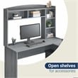 Scranton & Co L-Shaped Computer Desk with Hutch in Gray Engineered Wood