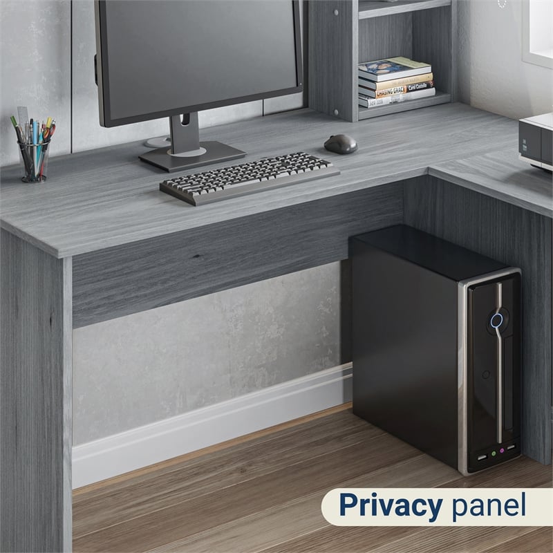 Scranton & Co L-Shaped Computer Desk with Hutch in Gray Engineered Wood