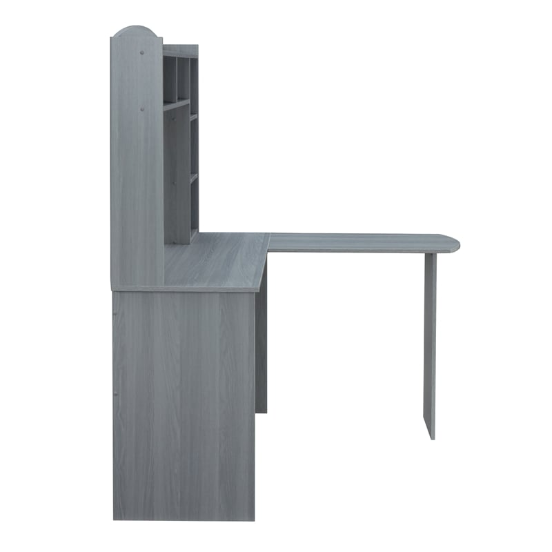 Scranton & Co L-Shaped Computer Desk with Hutch in Gray Engineered Wood