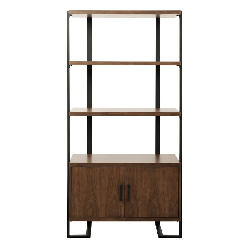 Scranton & Co Mid-Century Metal & Wood Bookcase in Walnut/Rustic Black