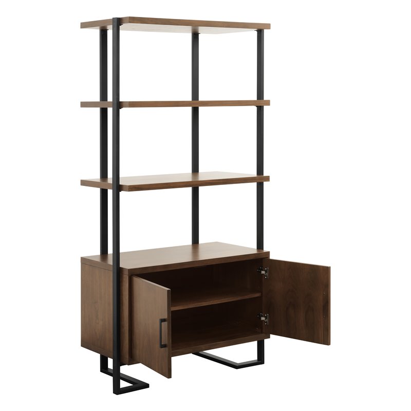 Scranton & Co Mid-Century Metal & Wood Bookcase in Walnut/Rustic Black