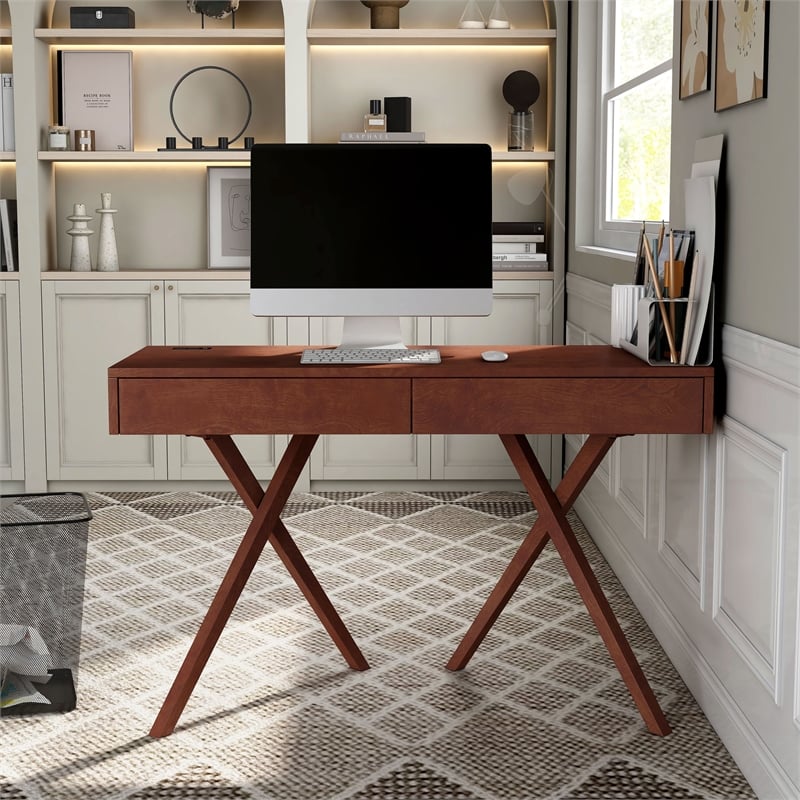 Scranton & Co Wood Writing Desk with USB in Dark Cherry Finish