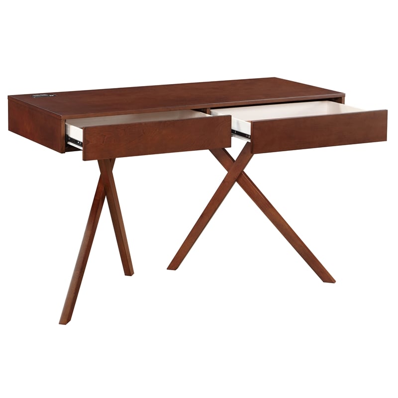 Scranton & Co Wood Writing Desk with USB in Dark Cherry Finish