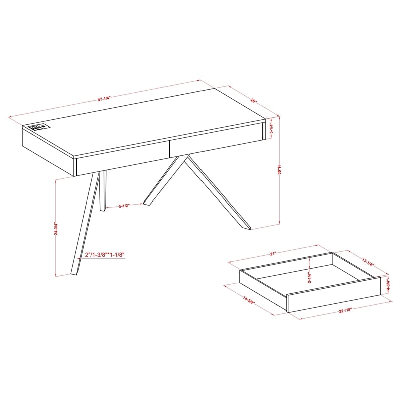 Scranton & Co Wood Writing Desk with USB in Dark Cherry Finish