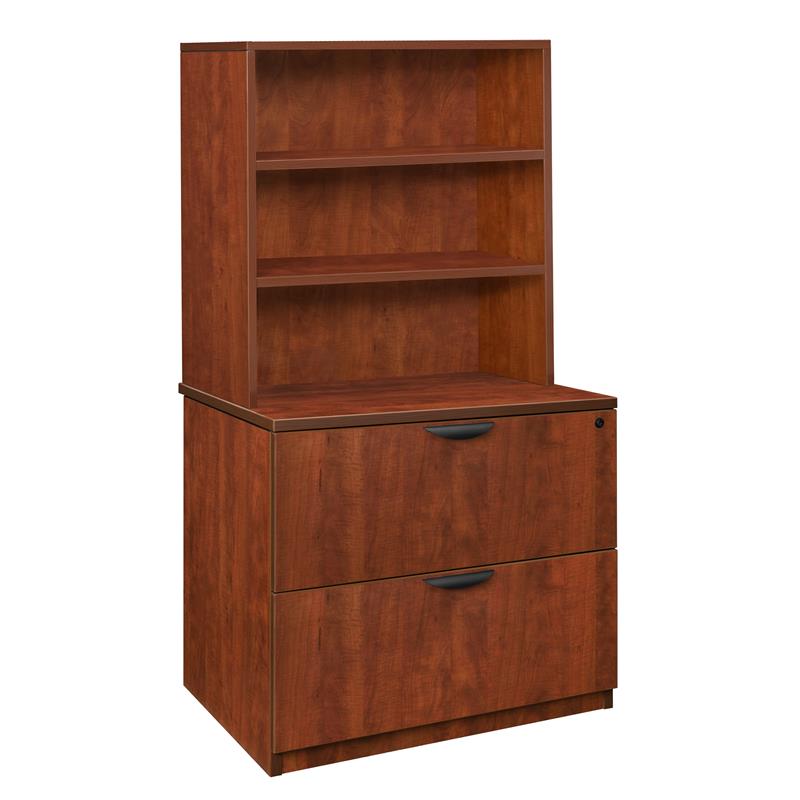 Scranton & Co Lateral File with Open Hutch Storage Set in Cherry
