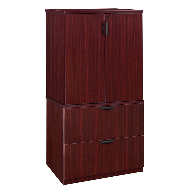 Scranton & Co Lateral File with Stackable Storage Cabinet in Mahogany