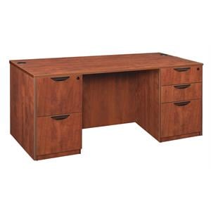 Scranton & Co 66&quot Double Full Pedestal Desk with 5 Drawers in Cherry