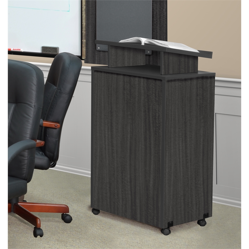 Scranton & Co Wood Freestanding Lectern on Casters in Ash Grey
