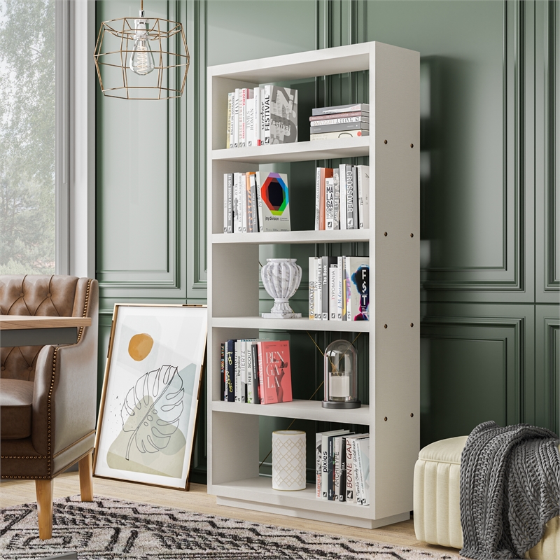 Scranton & Co Kunskap 5-Shelf Contemporary Bookcase in Cream Weave