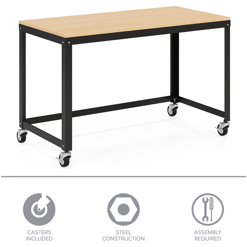 Scranton & Co Mobile Metal Desk with Laminate Black/Maple 48