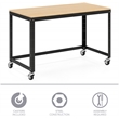 Scranton & Co Mobile Metal Desk with Laminate Black/Maple 48